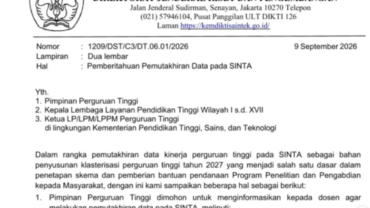 Pemutakhiran Data SINTA Bagi Dosen